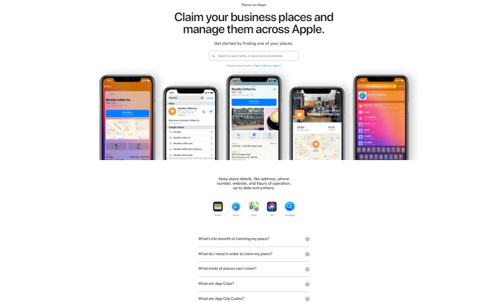 Claim Manage your business Place on Apple