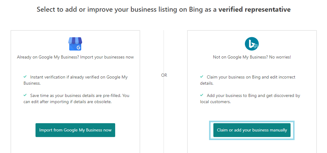 Claim or add your Business to Bing
